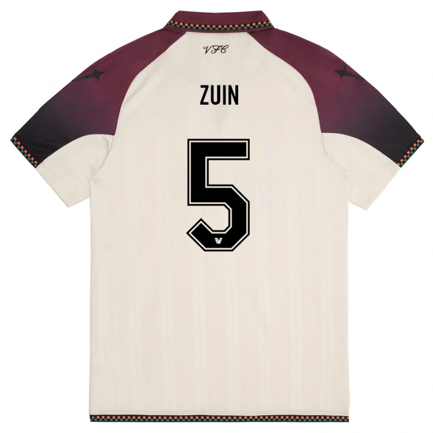 גברים כדורגל Gregorio Zuin #5 קרם בורדו הרחק ג'רזי 2025/26