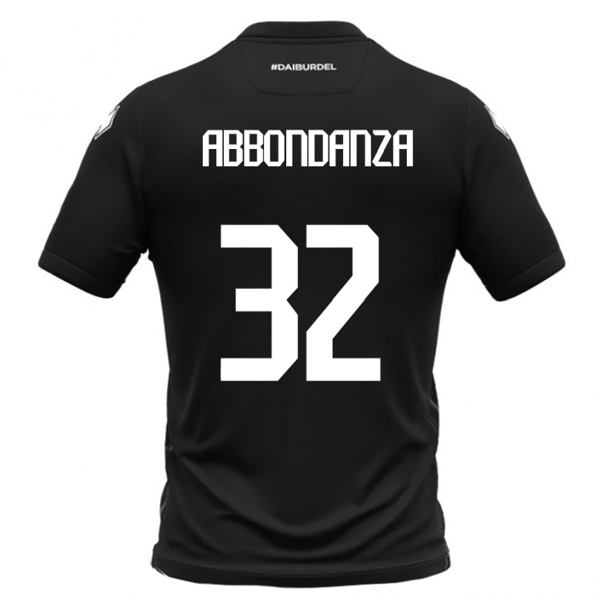 גברים כדורגל Simone Abbondanza #32 שחור לבן הרחק ג'רזי 2025/26