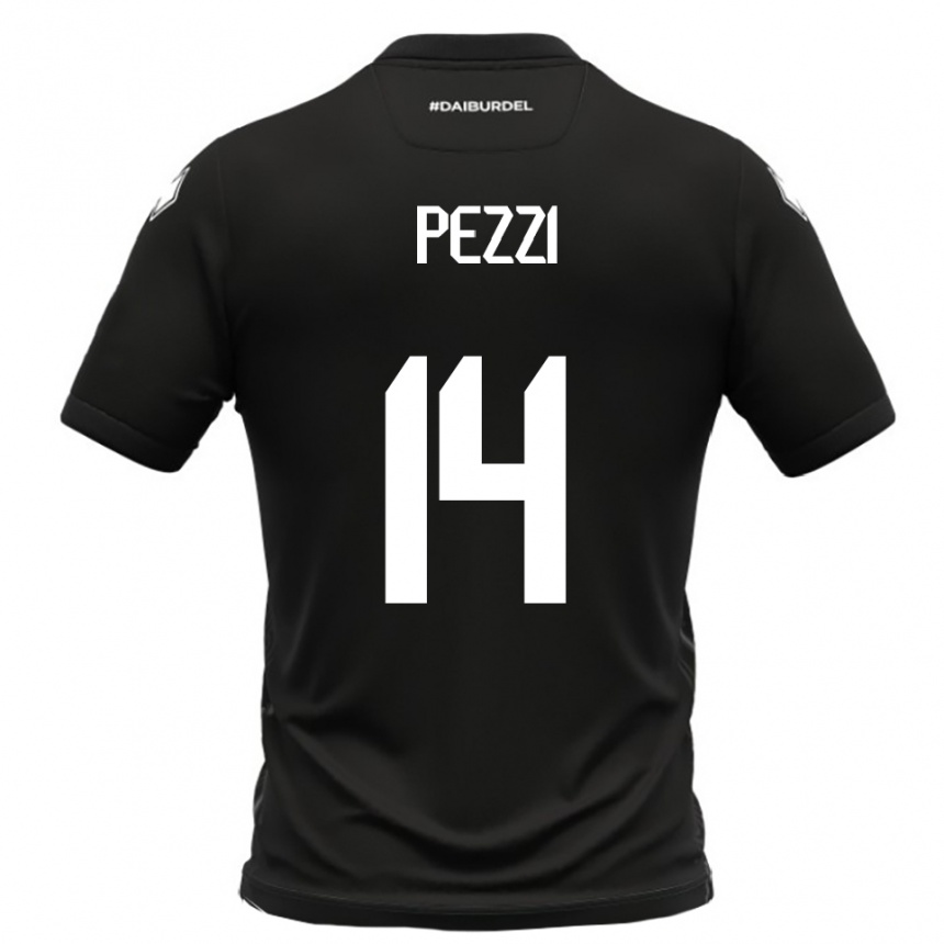 גברים כדורגל Alessandro Pezzi #14 שחור לבן הרחק ג'רזי 2025/26