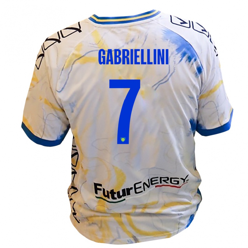גברים כדורגל Emanuele Gabriellini #7 לבן צהוב כחול הרחק ג'רזי 2025/26