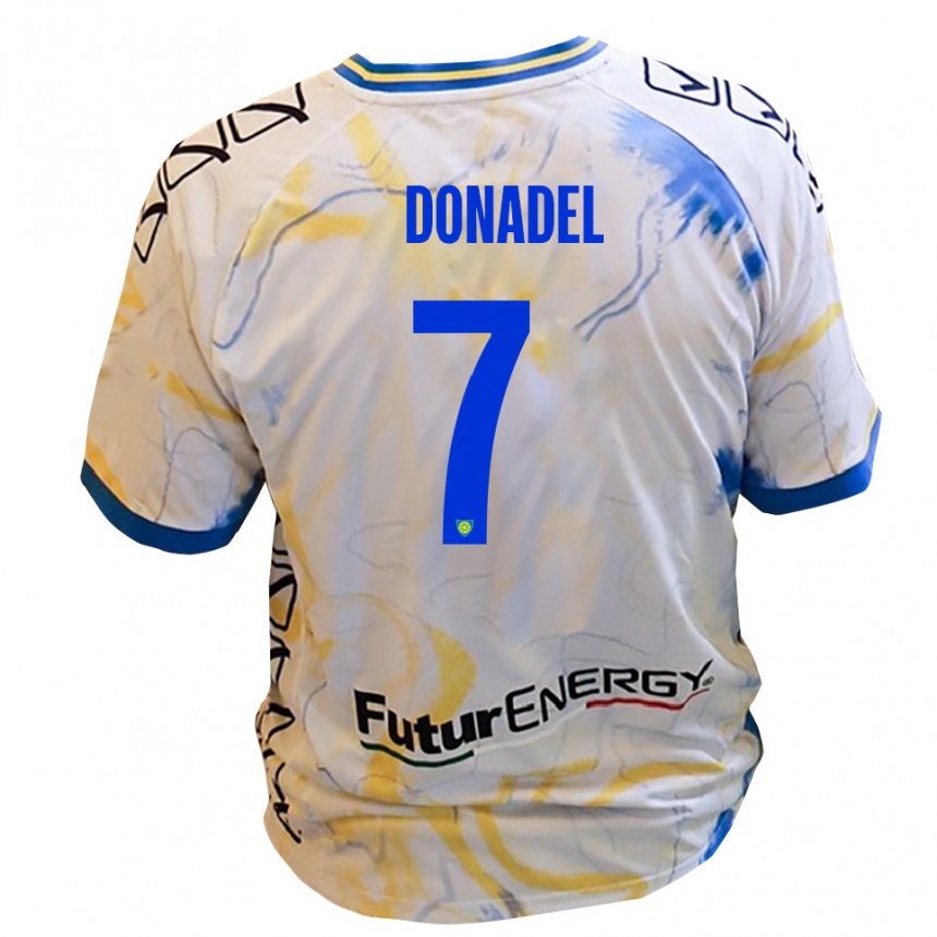 גברים כדורגל Tommaso Donadel #7 לבן צהוב כחול הרחק ג'רזי 2025/26