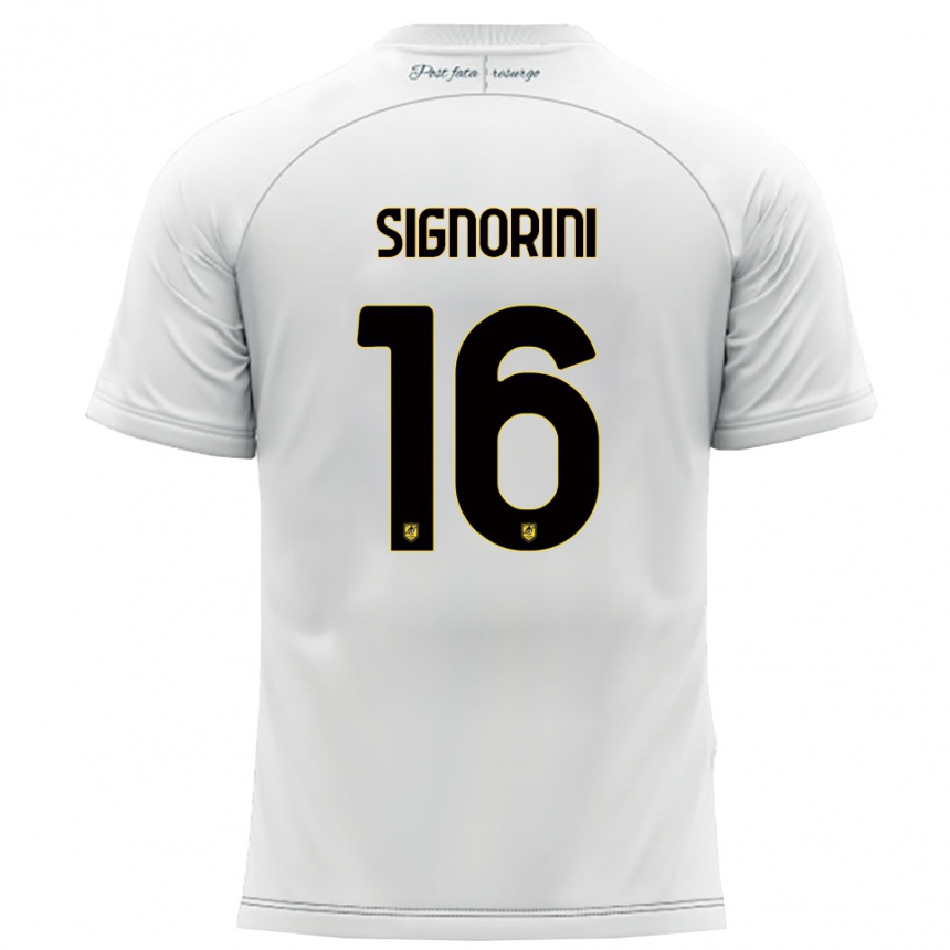 גברים כדורגל אלסנדרו סיניוריני #16 לבן צהוב הרחק ג'רזי 2025/26