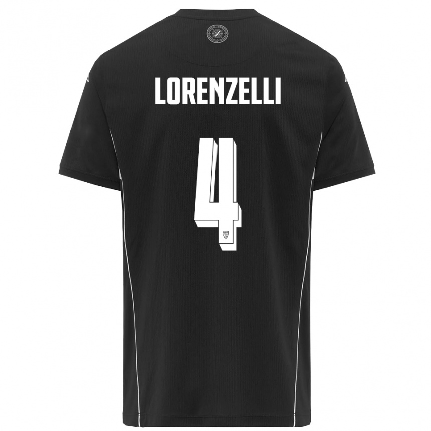 גברים כדורגל עמנואלה לורנצלי #4 שחור לבן הרחק ג'רזי 2025/26