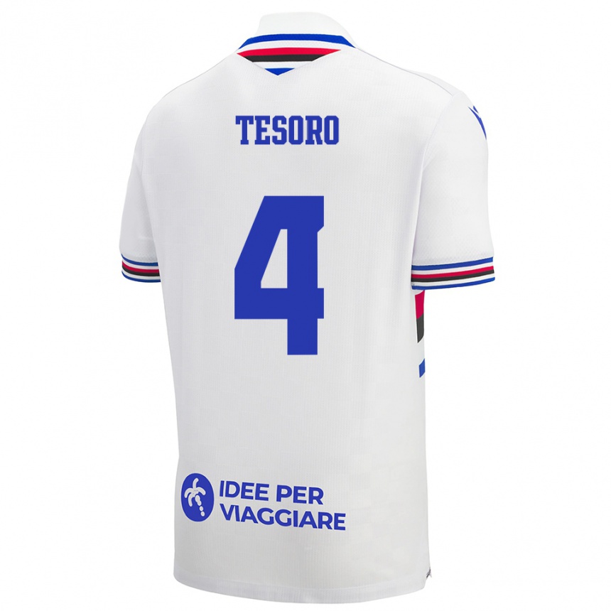 גברים כדורגל כריסטיאן טסורו #4 לבן כחול אדום הרחק ג'רזי 2025/26