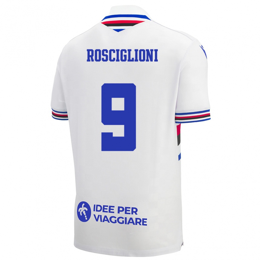גברים כדורגל Simone Rosciglioni #9 לבן כחול אדום הרחק ג'רזי 2025/26