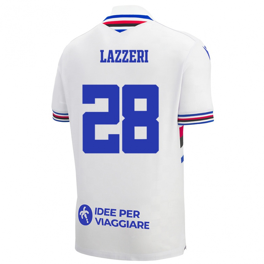 גברים כדורגל ניקול לאזרי #28 לבן כחול אדום הרחק ג'רזי 2025/26