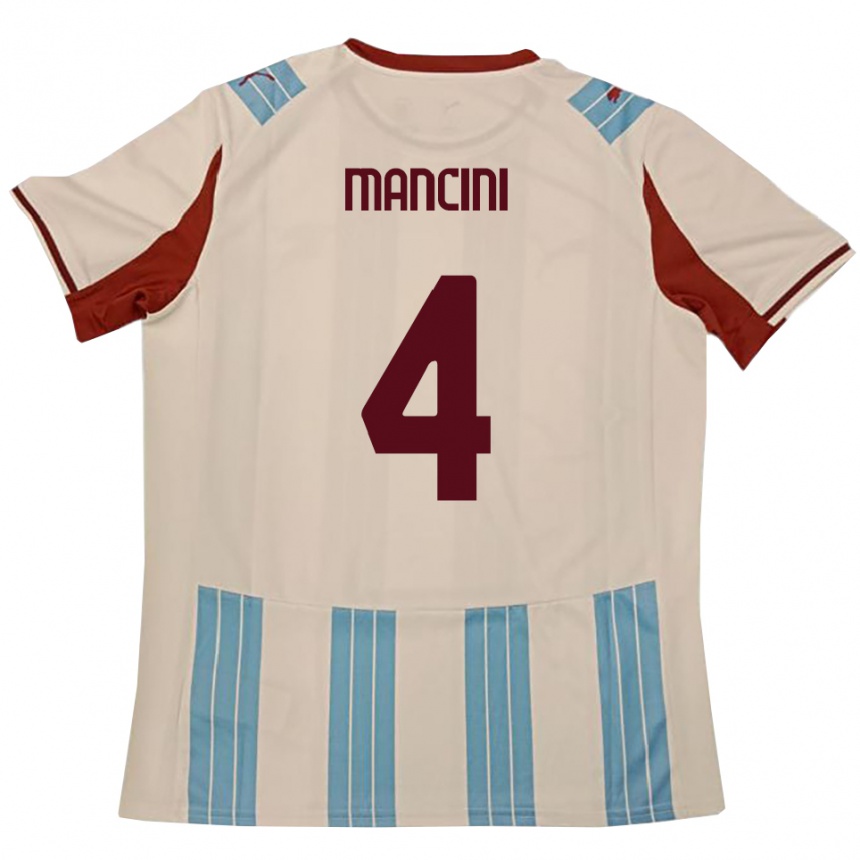 גברים כדורגל Samuele Mancini #4 תכלת לבן הרחק ג'רזי 2025/26