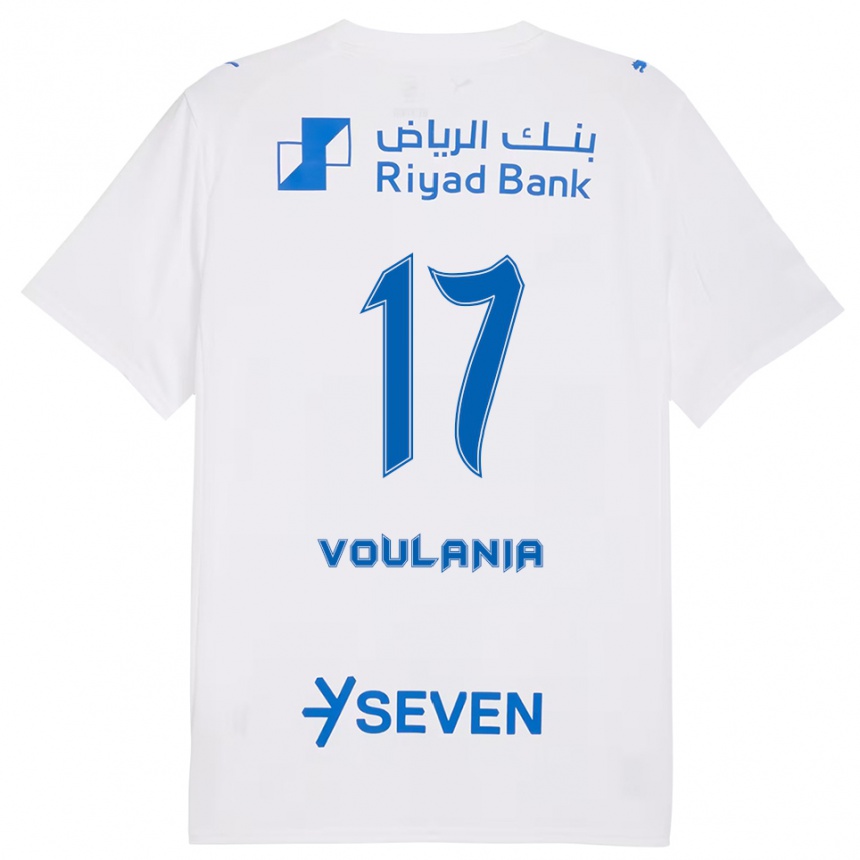 גברים כדורגל Claudia Voulania #17 לבן כחול הרחק ג'רזי 2025/26