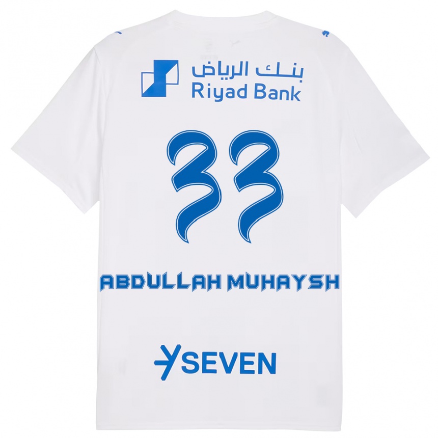גברים כדורגל Mohammed Abdullah Muhaysh #33 לבן כחול הרחק ג'רזי 2025/26