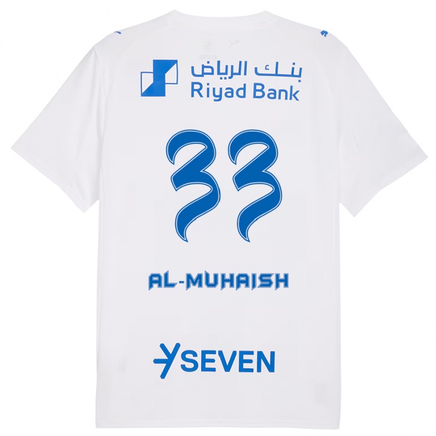 גברים כדורגל Mohammed Al-Muhaish #33 לבן כחול הרחק ג'רזי 2025/26