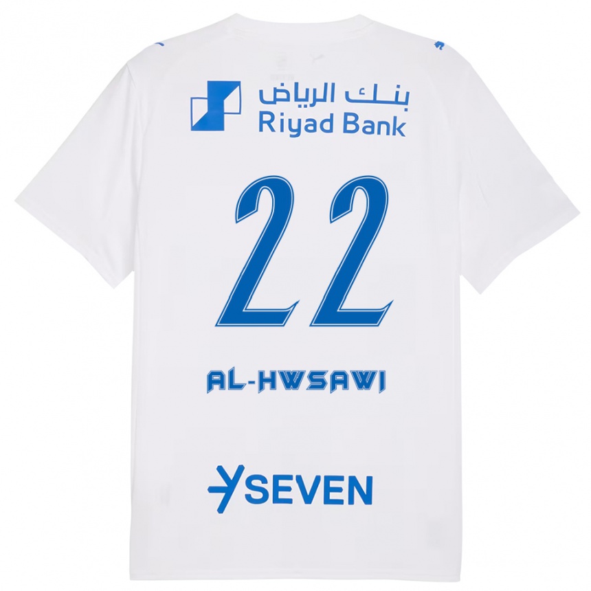 גברים כדורגל Shrooq Al-Hwsawi #22 לבן כחול הרחק ג'רזי 2025/26