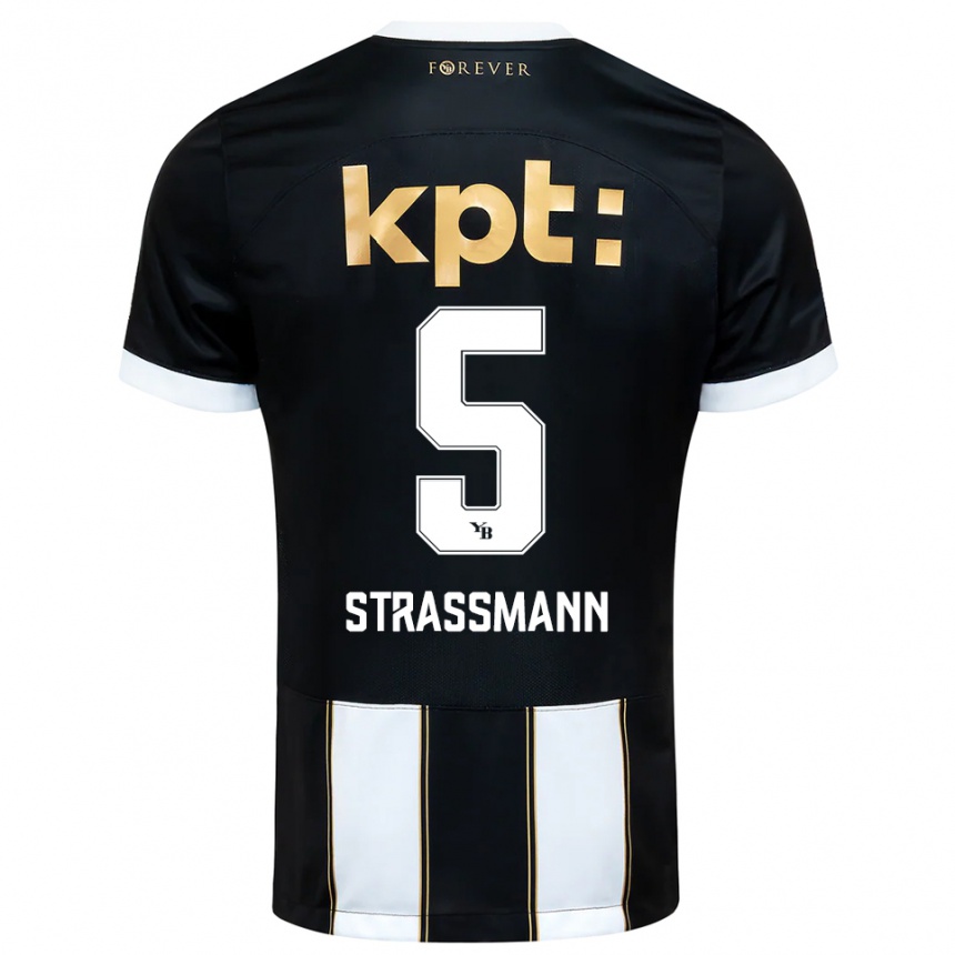 גברים כדורגל Sven Strassmann #5 שחור לבן הרחק ג'רזי 2025/26