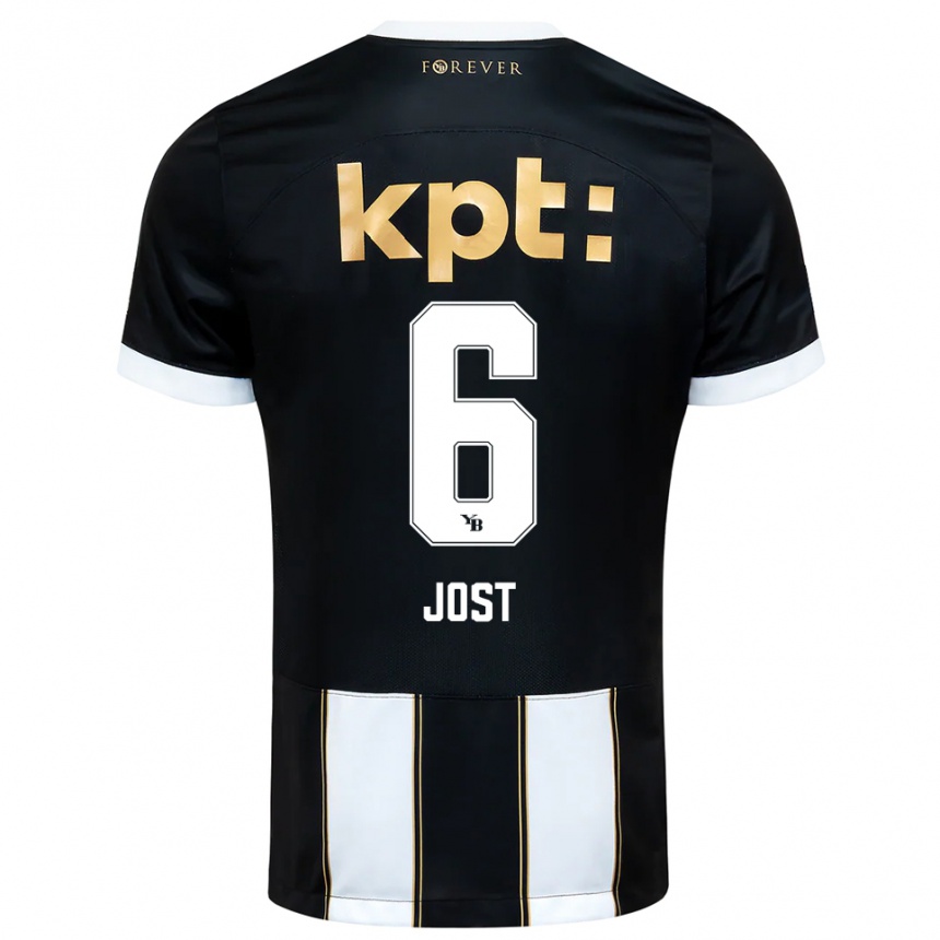 גברים כדורגל Tristan Jost #6 שחור לבן הרחק ג'רזי 2025/26