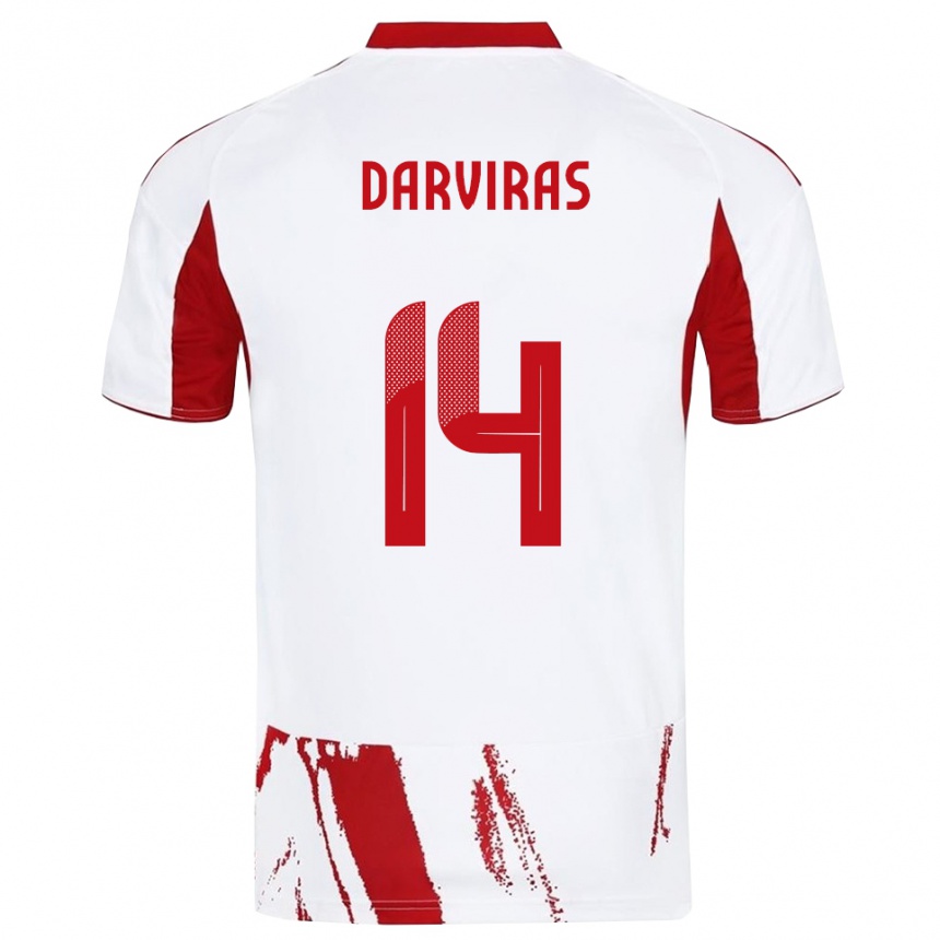 גברים כדורגל Christos Darviras #14 לבן אדום הרחק ג'רזי 2025/26