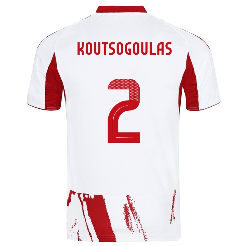 גברים כדורגל Athanasios Koutsogoulas #2 לבן אדום הרחק ג'רזי 2025/26