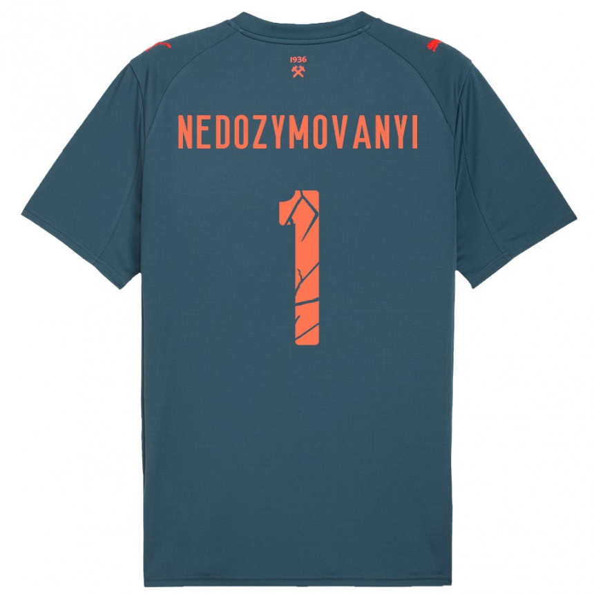 גברים כדורגל Artem Nedozymovanyi #1 כחול נייבי אדום הרחק ג'רזי 2025/26