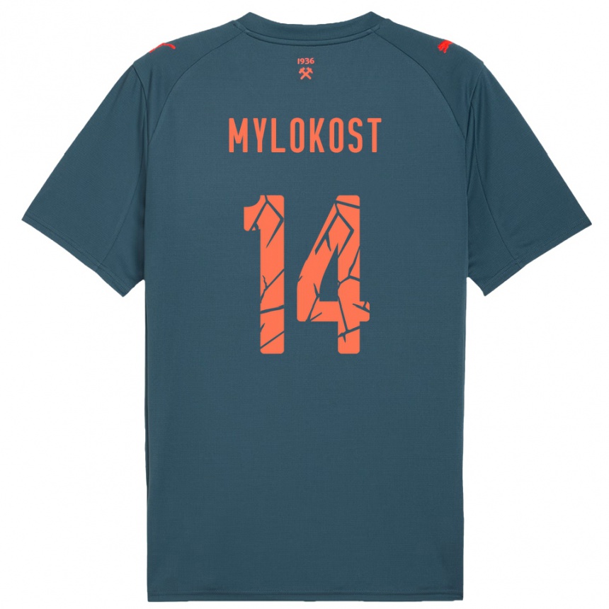 גברים כדורגל Yaroslav Mylokost #14 כחול נייבי אדום הרחק ג'רזי 2025/26