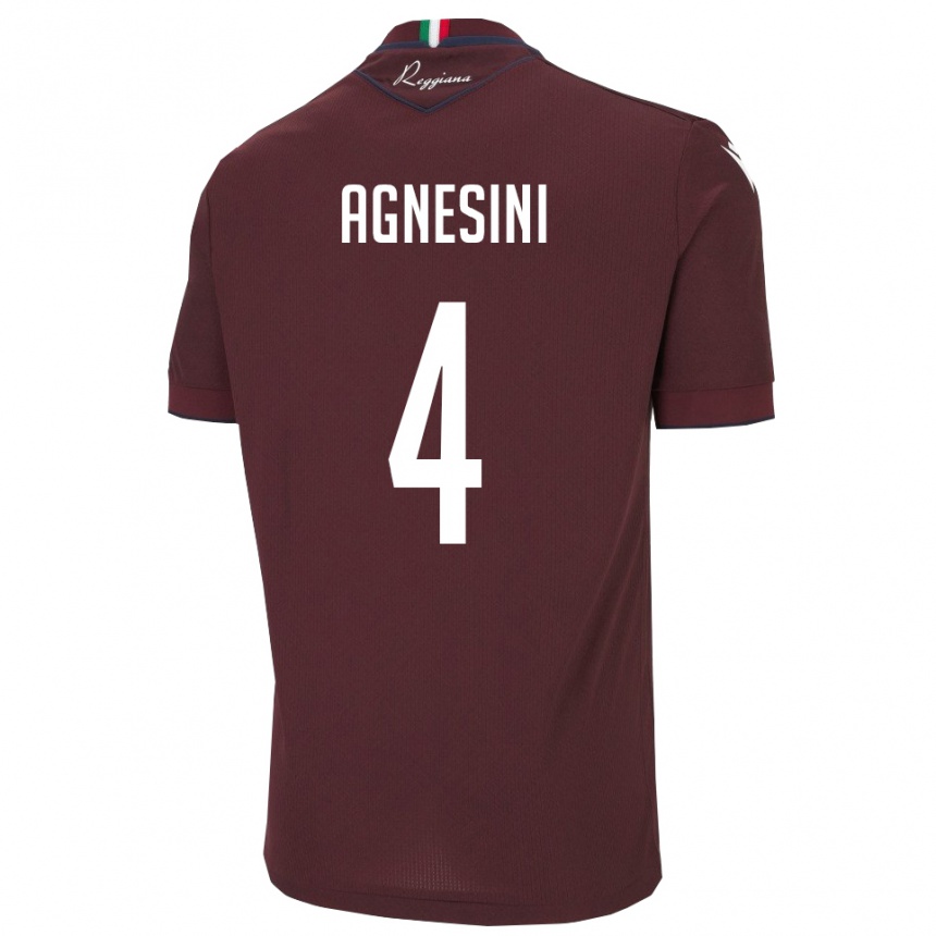 נשים כדורגל אלסנדרו אגנסיני #4 בורגונדי לבן ג'רזי ביתית 2025/26