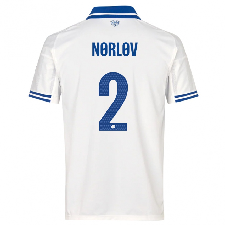 נשים כדורגל William Nørløv #2 לבן כחול ג'רזי ביתית 2025/26 נשים כדורגל William Nørløv #2 לבן כחול ג'רזי ביתית 2025/26