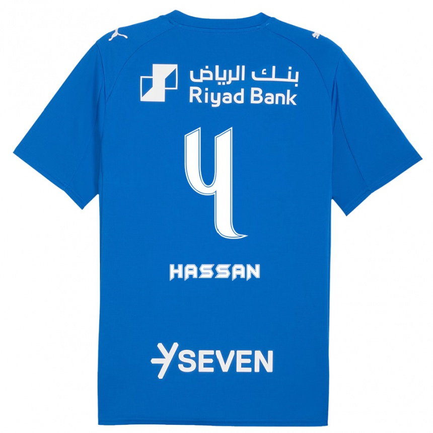 נשים כדורגל Eman Hassan #4 כחול לבן ג'רזי ביתית 2025/26