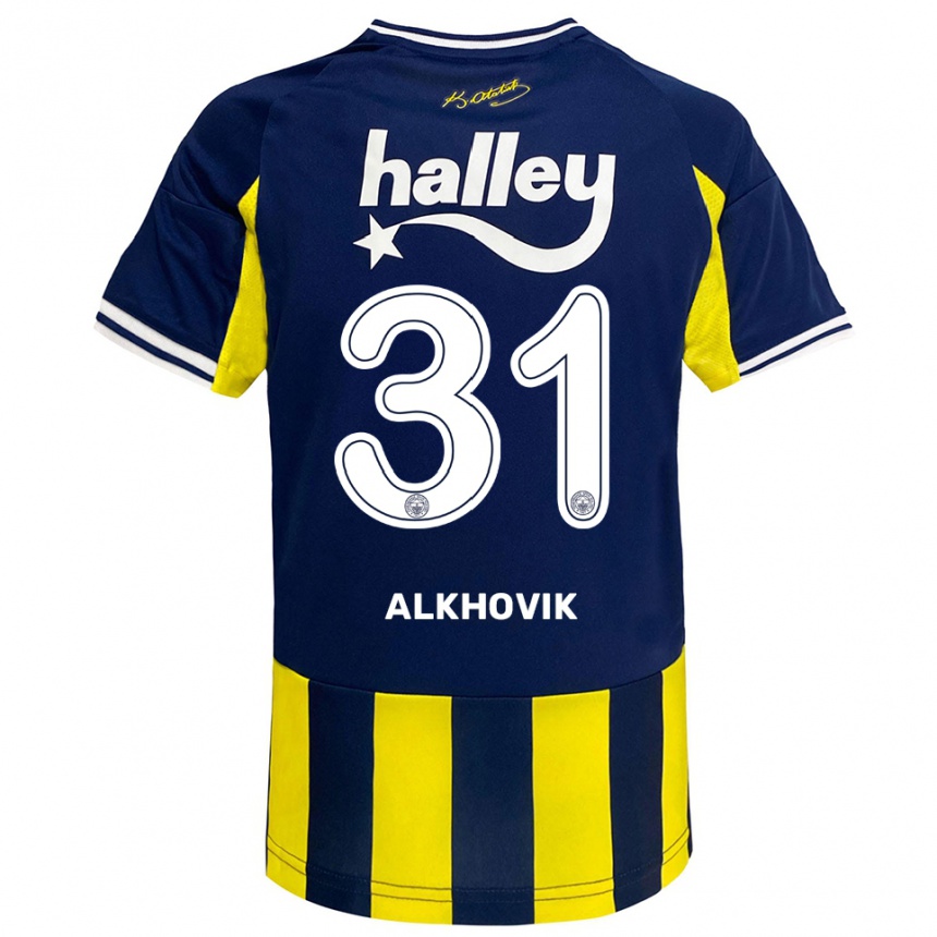 נשים כדורגל Karyna Alkhovik #31 צהוב כחול נייבי לבן ג'רזי ביתית 2025/26
