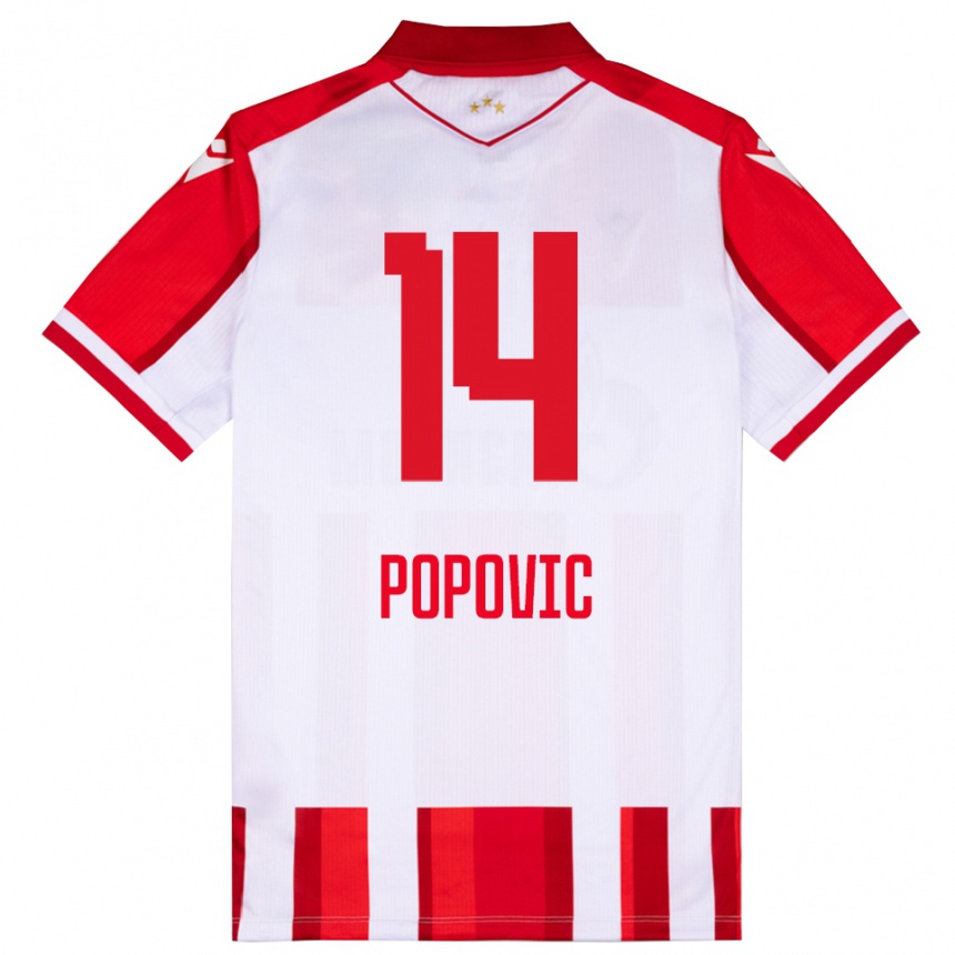 נשים כדורגל Mihajlo Popovic #14 אדום לבן ג'רזי ביתית 2025/26