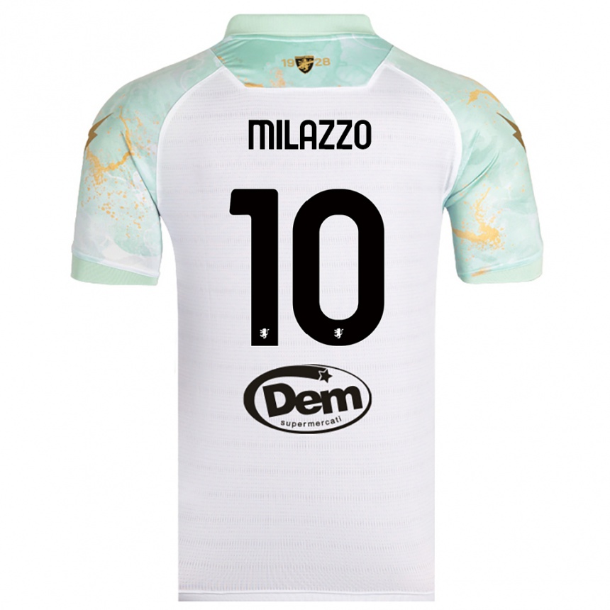 נשים כדורגל Simone Milazzo #10 לבן שחור הרחק ג'רזי 2025/26