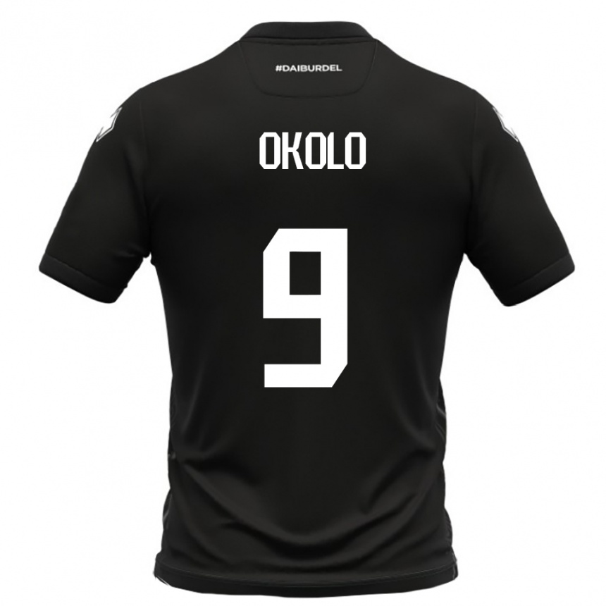 נשים כדורגל Daniel Okolo #9 שחור לבן הרחק ג'רזי 2025/26