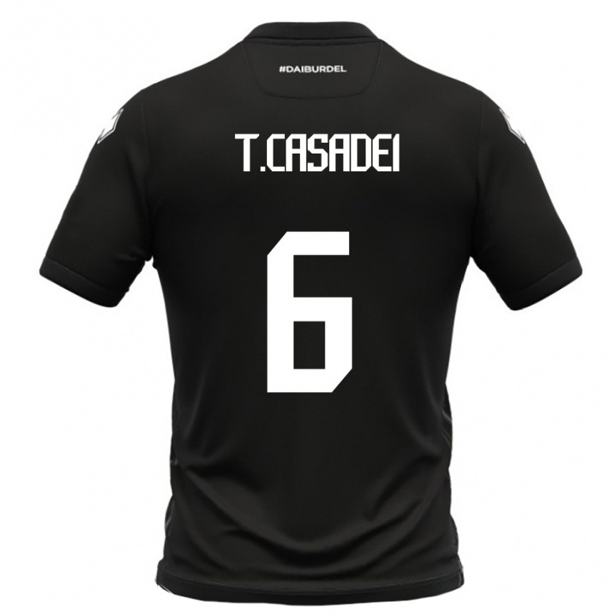 נשים כדורגל Tommaso Casadei #6 שחור לבן הרחק ג'רזי 2025/26