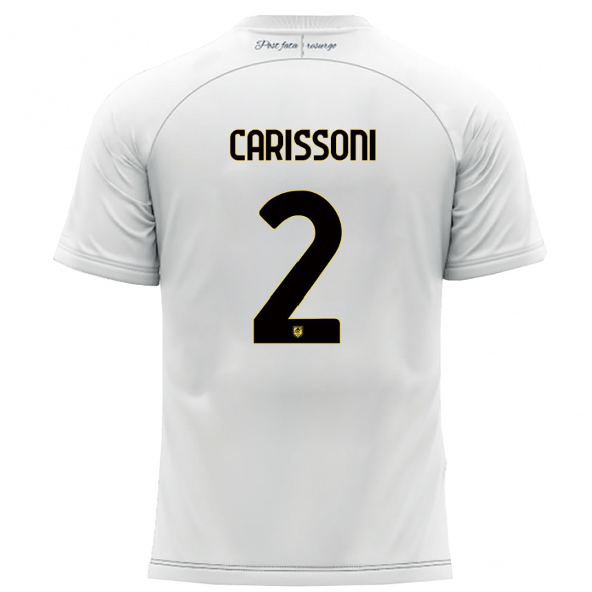 נשים כדורגל Lorenzo Carissoni #2 לבן צהוב הרחק ג'רזי 2025/26