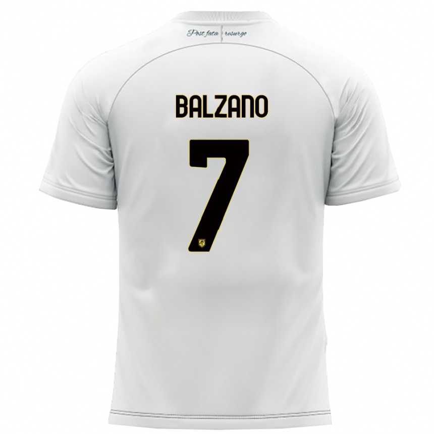 נשים כדורגל Francesco Balzano #7 לבן צהוב הרחק ג'רזי 2025/26