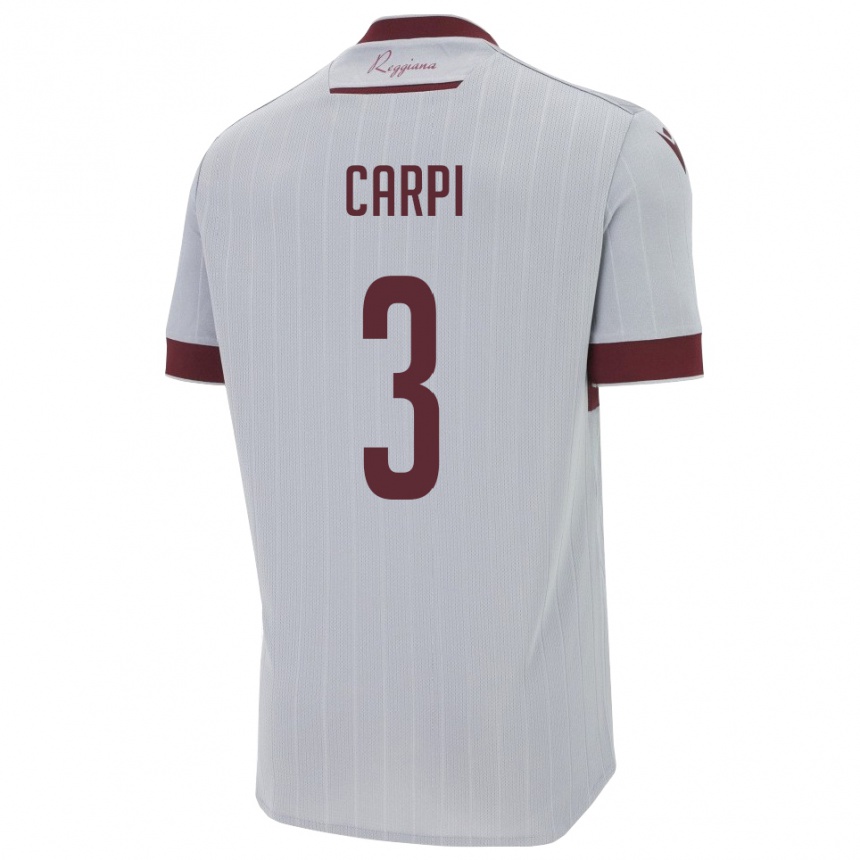נשים כדורגל Filippo Carpi #3 בורגונדי לבן הרחק ג'רזי 2025/26