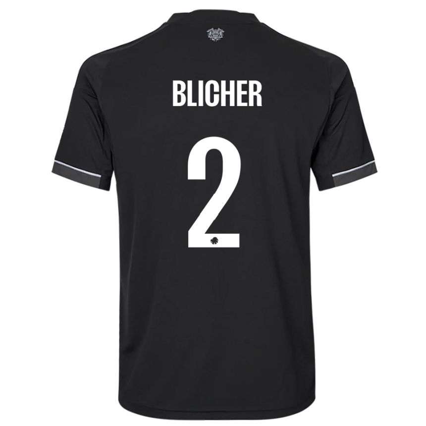 נשים כדורגל Nicolai Blicher #2 שחור לבן הרחק ג'רזי 2025/26