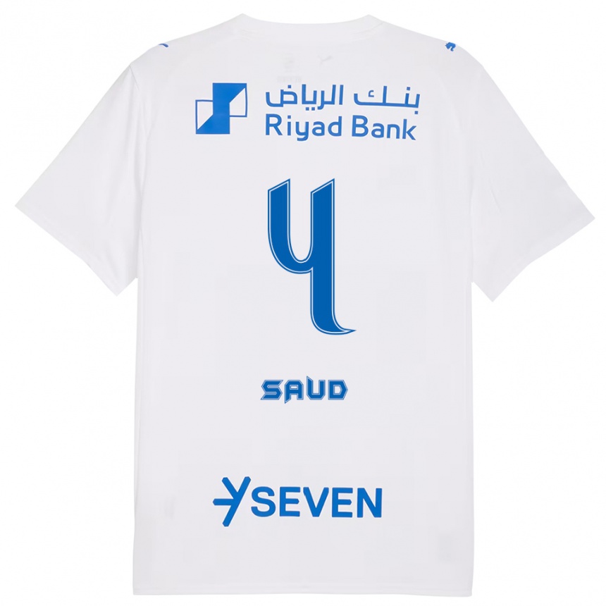 נשים כדורגל Nouf Saud #4 לבן כחול הרחק ג'רזי 2025/26