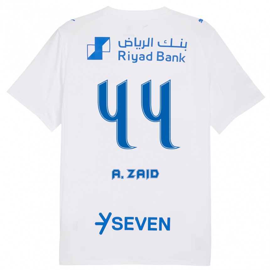 נשים כדורגל Suhayb Al-Zaid #44 לבן כחול הרחק ג'רזי 2025/26 נשים כדורגל Suhayb Al-Zaid #44 לבן כחול הרחק ג'רזי 2025/26