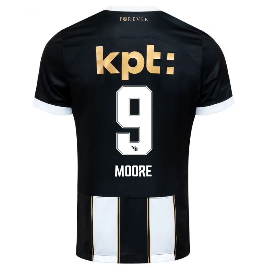 נשים כדורגל Jamie Moore #9 שחור לבן הרחק ג'רזי 2025/26