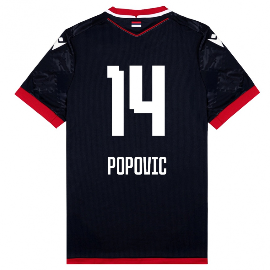 נשים כדורגל Mihajlo Popovic #14 שחור אדום הרחק ג'רזי 2025/26