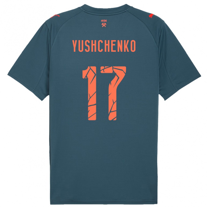 נשים כדורגל Oleksandr Yushchenko #17 כחול נייבי אדום הרחק ג'רזי 2025/26