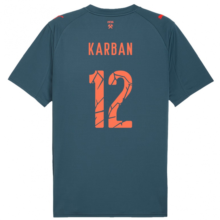 נשים כדורגל Yevheniia Karban #12 כחול נייבי אדום הרחק ג'רזי 2025/26