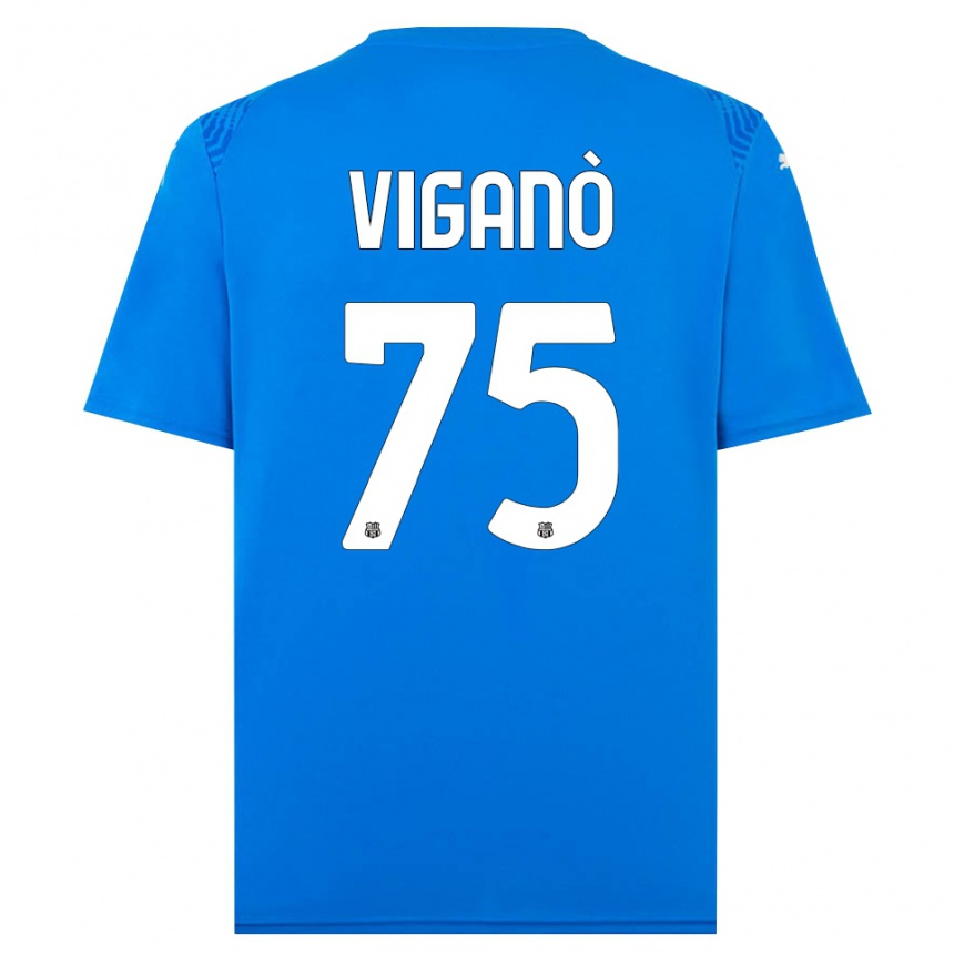 ילדים כדורגל Lorenzo Viganò #75 כחול לבן חולצת שוער 2025/26