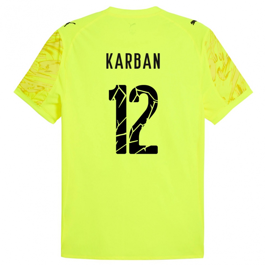 ילדים כדורגל Yevheniia Karban #12 ירוק צהוב חולצת שוער 2025/26