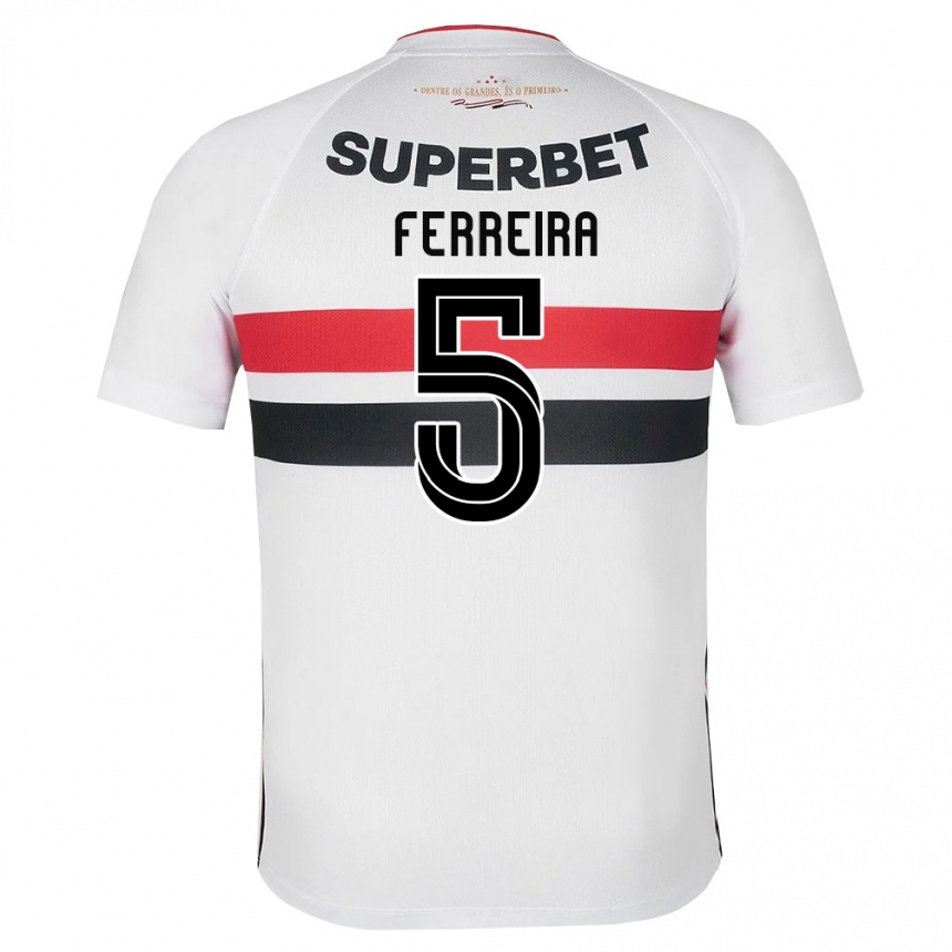 ילדים כדורגל Matheus Ferreira #5 לבן אדום שחור ג'רזי ביתית 2026/27
