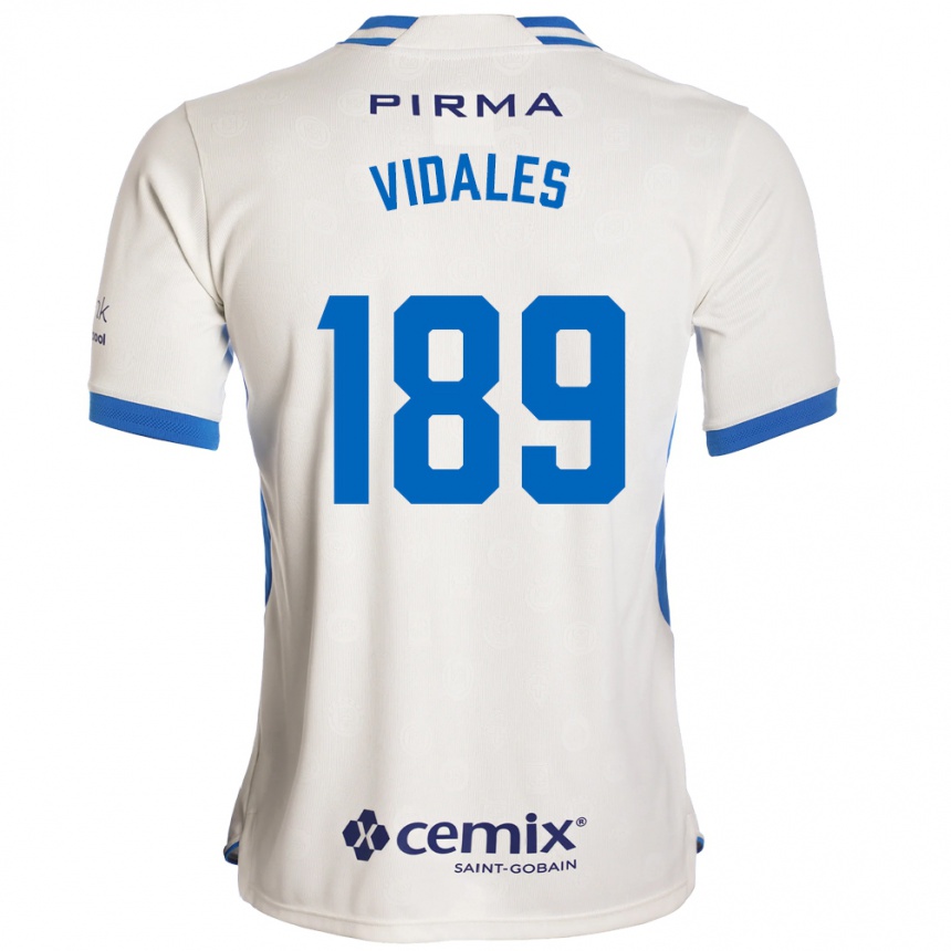 ילדים כדורגל Álvaro Vidales #189 לבן כחול אדום הרחק ג'רזי 2026/27