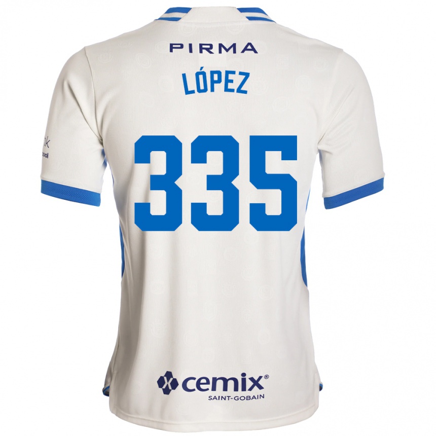 ילדים כדורגל Alfredo López #335 לבן כחול אדום הרחק ג'רזי 2026/27