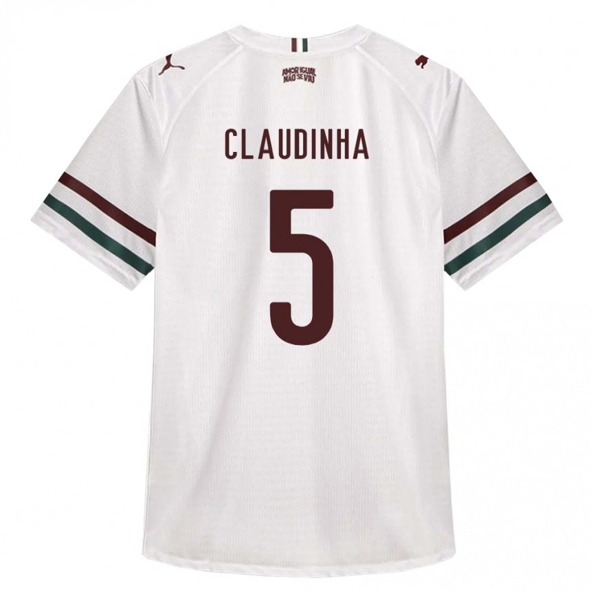 ילדים כדורגל Claudinha #5 לבן ירוק בורדו הרחק ג'רזי 2026/27