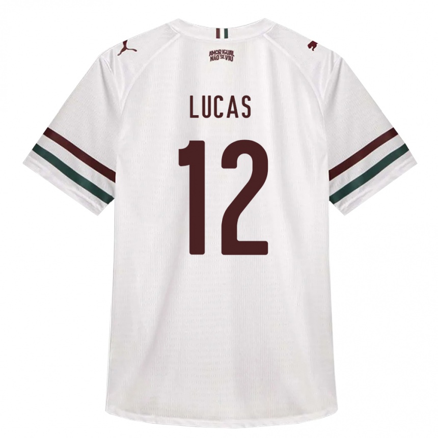ילדים כדורגל André Lucas #12 לבן ירוק בורדו הרחק ג'רזי 2026/27