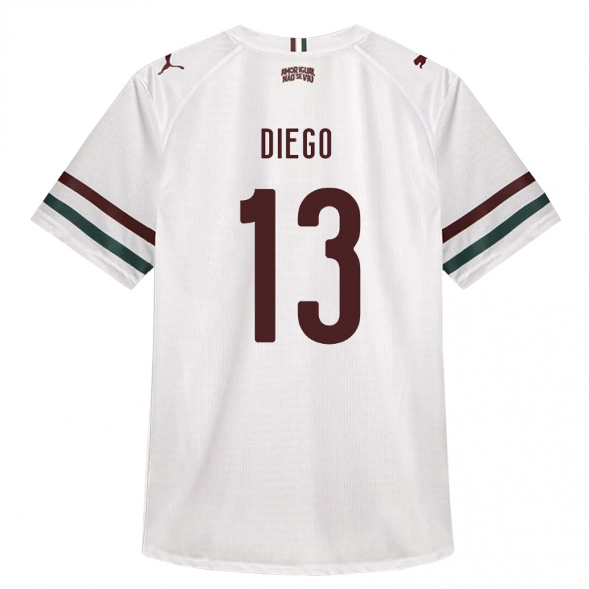 ילדים כדורגל Alysson Diego #13 לבן ירוק בורדו הרחק ג'רזי 2026/27