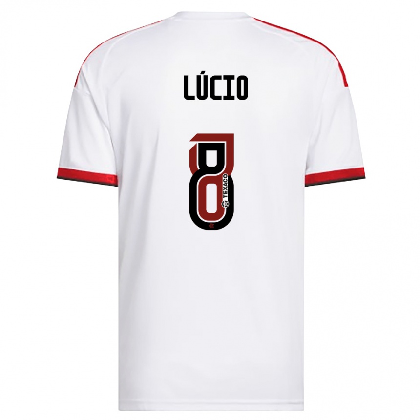 ילדים כדורגל Pablo Lúcio #8 לבן אדום שחור הרחק ג'רזי 2026/27