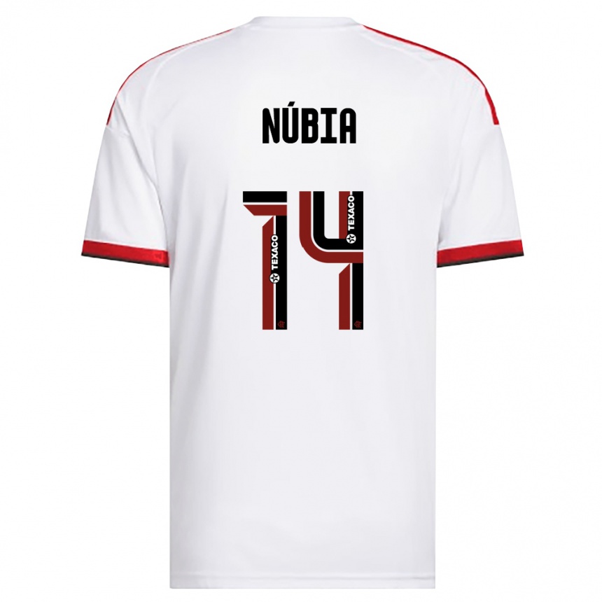 ילדים כדורגל Núbia #14 לבן אדום שחור הרחק ג'רזי 2026/27