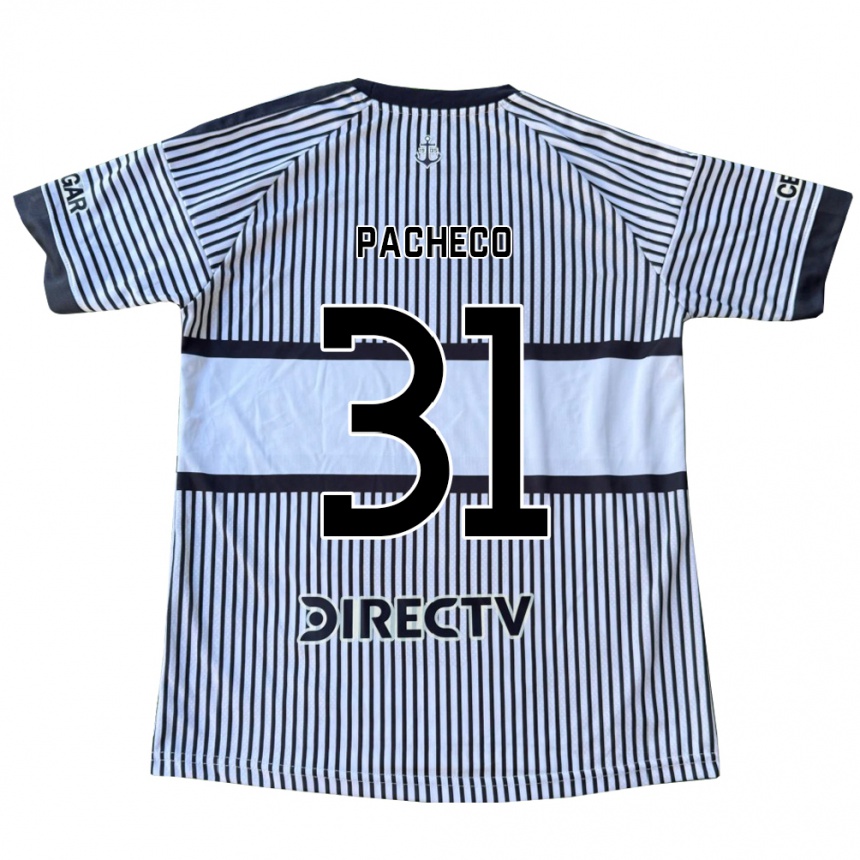 ילדים כדורגל Costanza Pacheco #31 לבן שחור צהוב הרחק ג'רזי 2026/27 ילדים כדורגל Costanza Pacheco #31 לבן שחור צהוב הרחק ג'רזי 2026/27